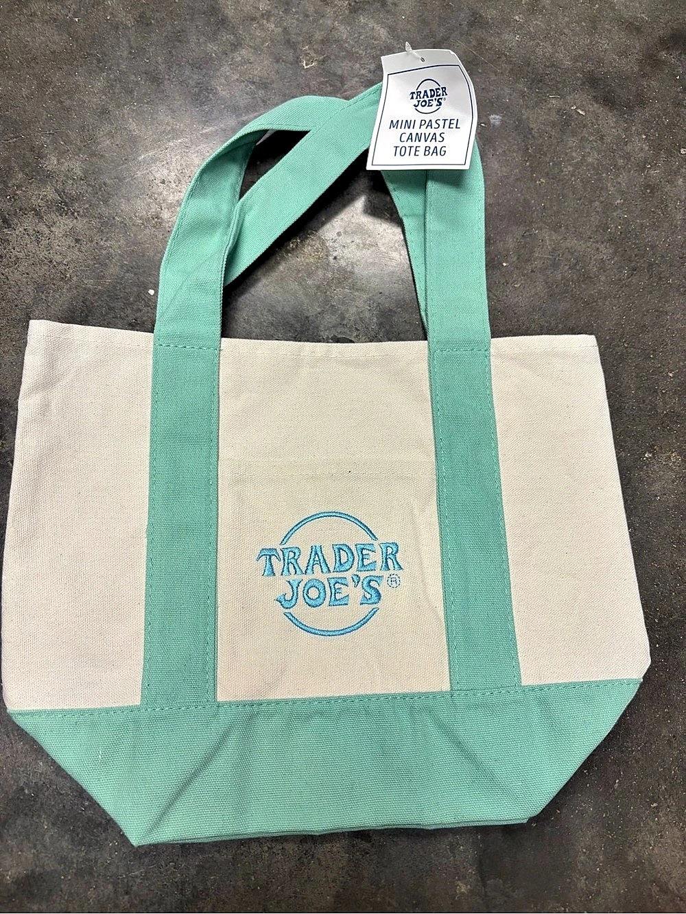 Trader Joe's Mini Pastel Canvas Tote Bag Green & Cream Canvas Tote NWT